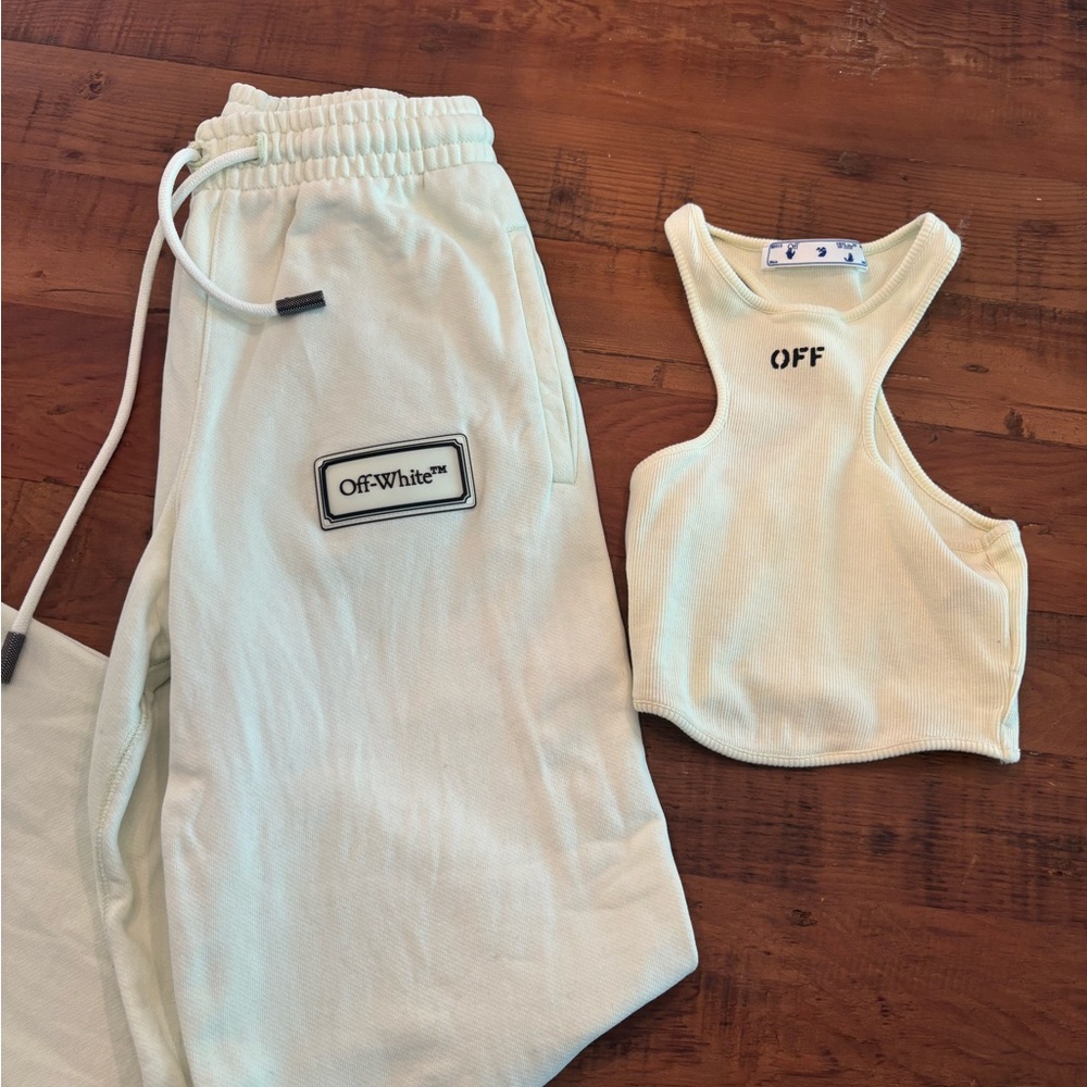 Off-White Ribbed Tank Top and Pants